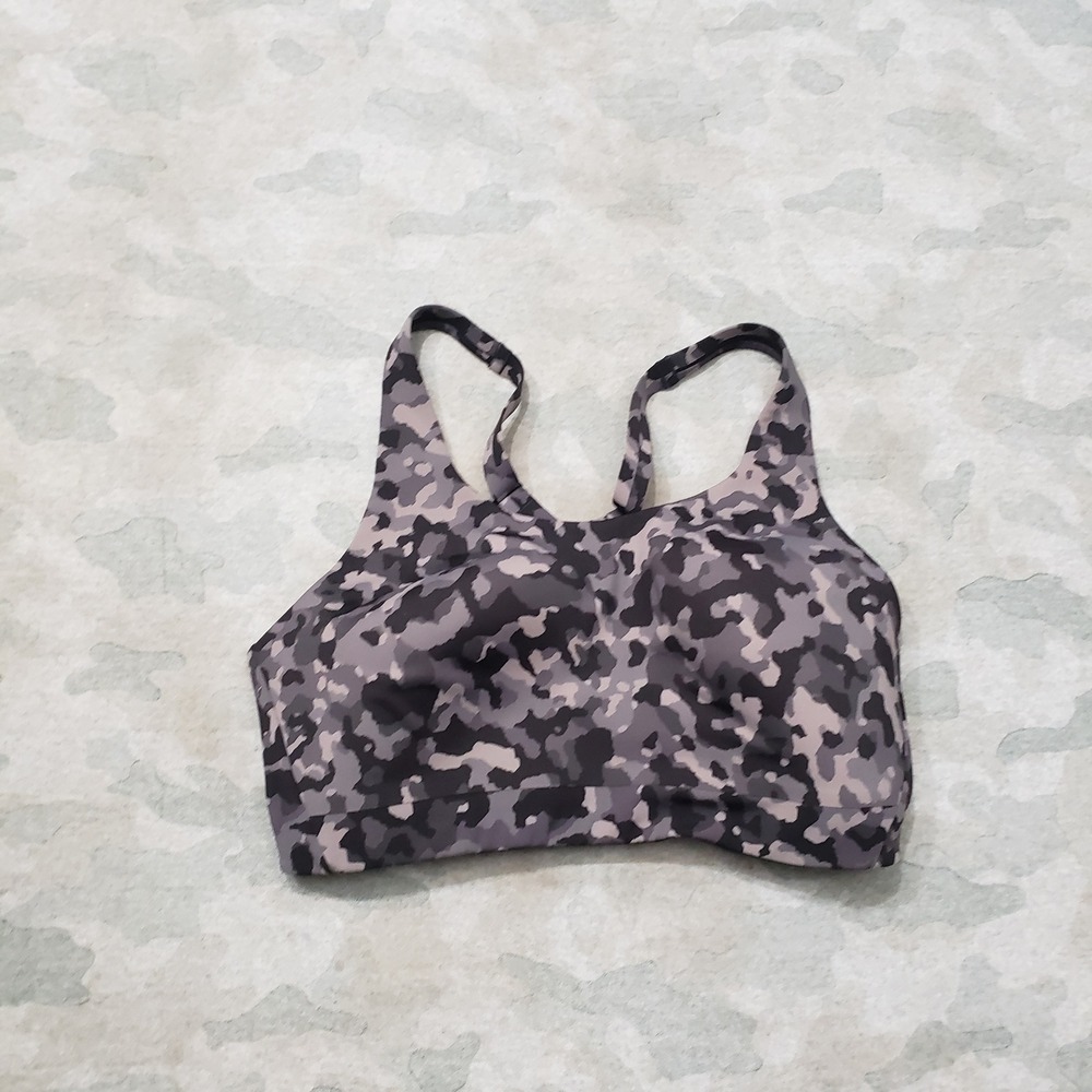 Athleta Advance Sports Bra Women 36D Gray Camo High Impact Gym Fitness Yoga Run
